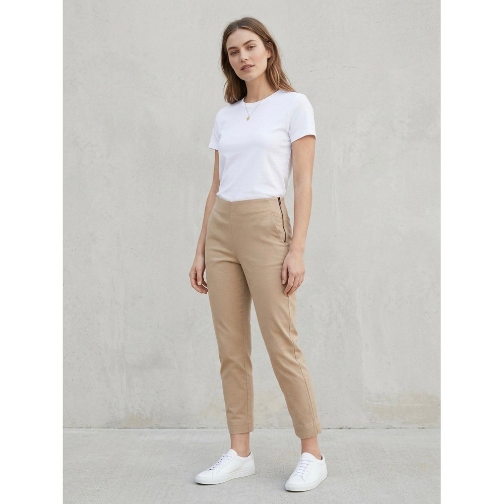 Everlane 8 Khaki Tan Side Zip Work Pant High Rise Slim Tapered Cotton Blend
